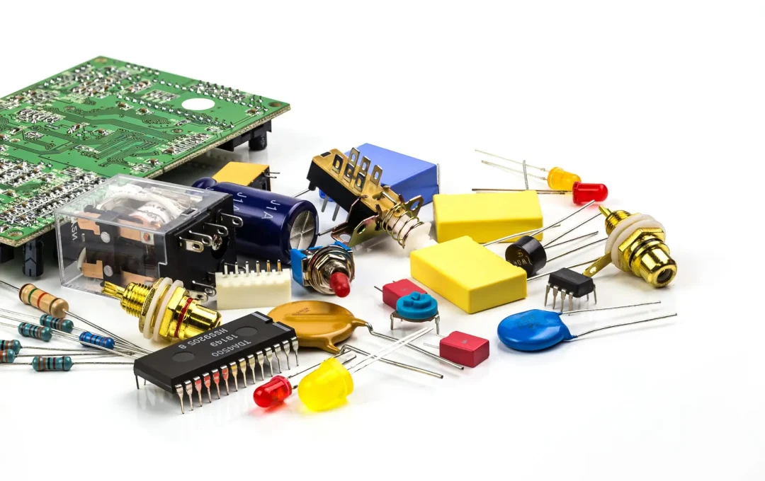 Electronics component and circuit board  on white background,